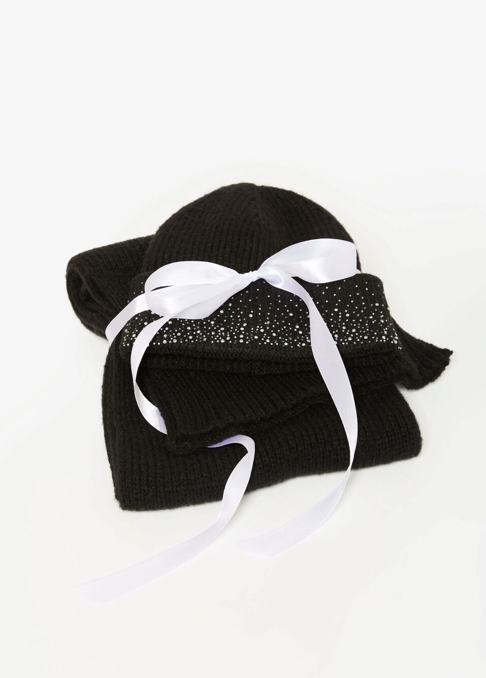 NEW Crystal Embellished Soft Ribbed Knit Hat & Scarf | 2-piece GIFT SET